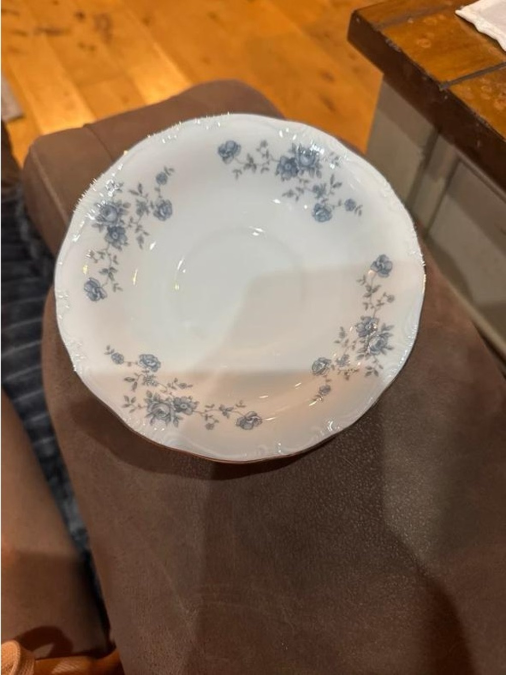 White Porcelain Serving Bowl with Delicate Blue Floral Trim